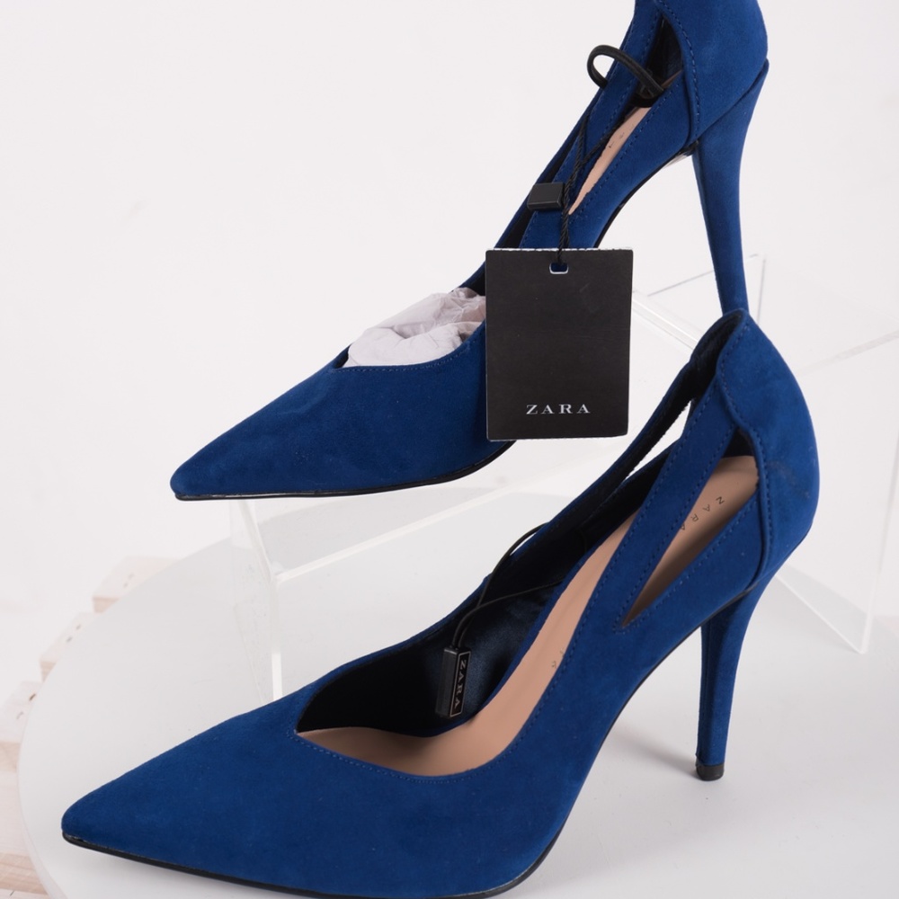 Zara Womens Cut Out Court Shoes Heels Pumps Blue 6